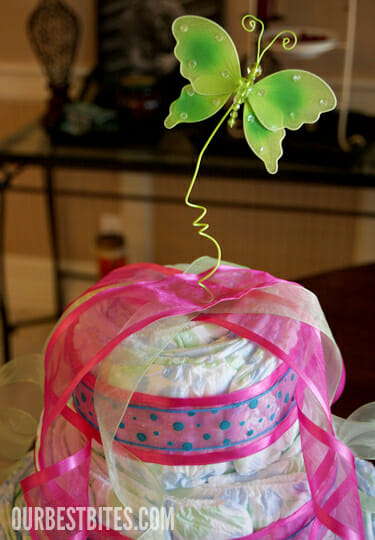 Diaper Cake with Butterfly Topper