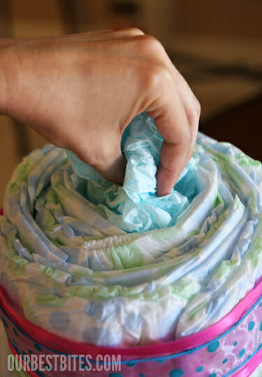 Stuffing Top of Diaper Cake
