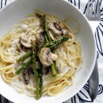 Roasted Asparagus and Mushroom Pasta in Lemon-Cream Sauce
