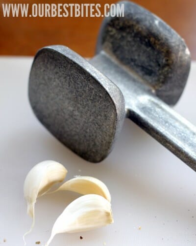 meat mallet and garlic