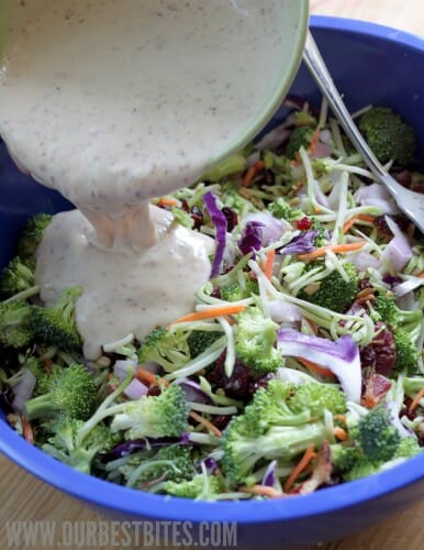 pouring dressing on salad