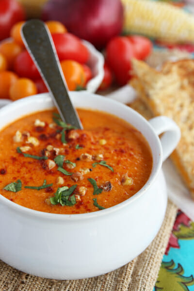 Roasted Sweet Corn and Tomato Soup from Our Best Bites