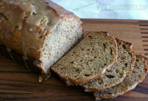 sliced caramelized banana bread