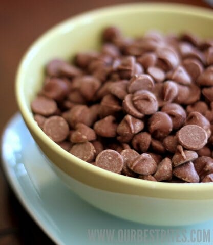 chocolate chips in a bowl
