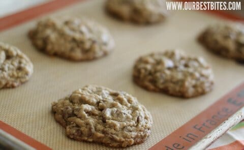 baked oatmeal chocolate chip cookies on sheet