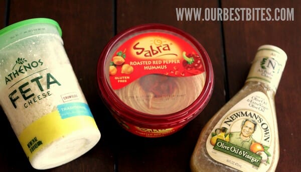 dressing, feta, and hummus
