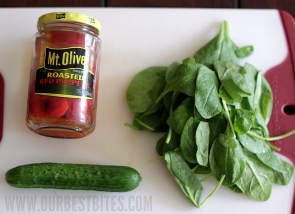 cucumber, roasted red pepper, and spinach