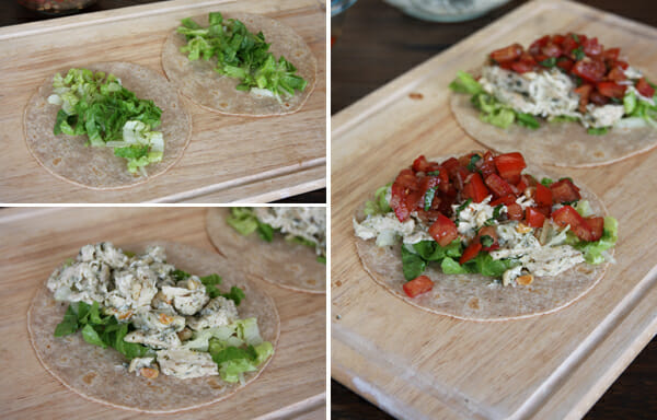 Assembling Chicken Pesto Wraps