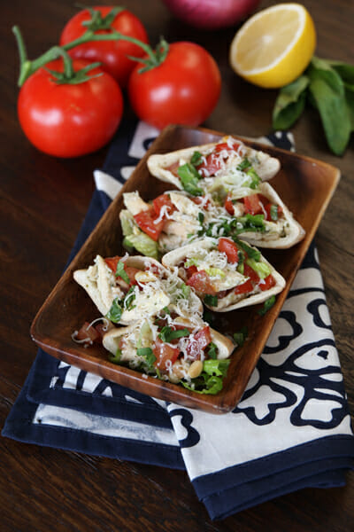 Bruschetta Chicken Pesto Pitas from Our Best Bites