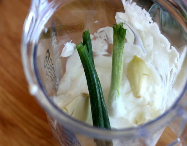 creamy avocado dip ingredients in blender
