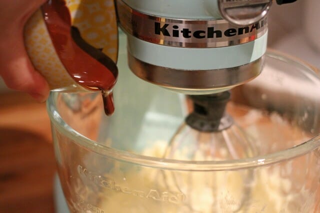 pouring chocolate into mixer